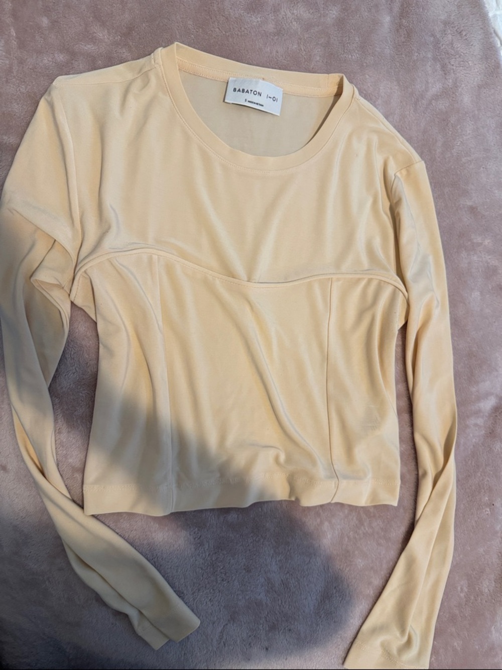 Babaton cream Long-Sleeve Cropped Crew Top